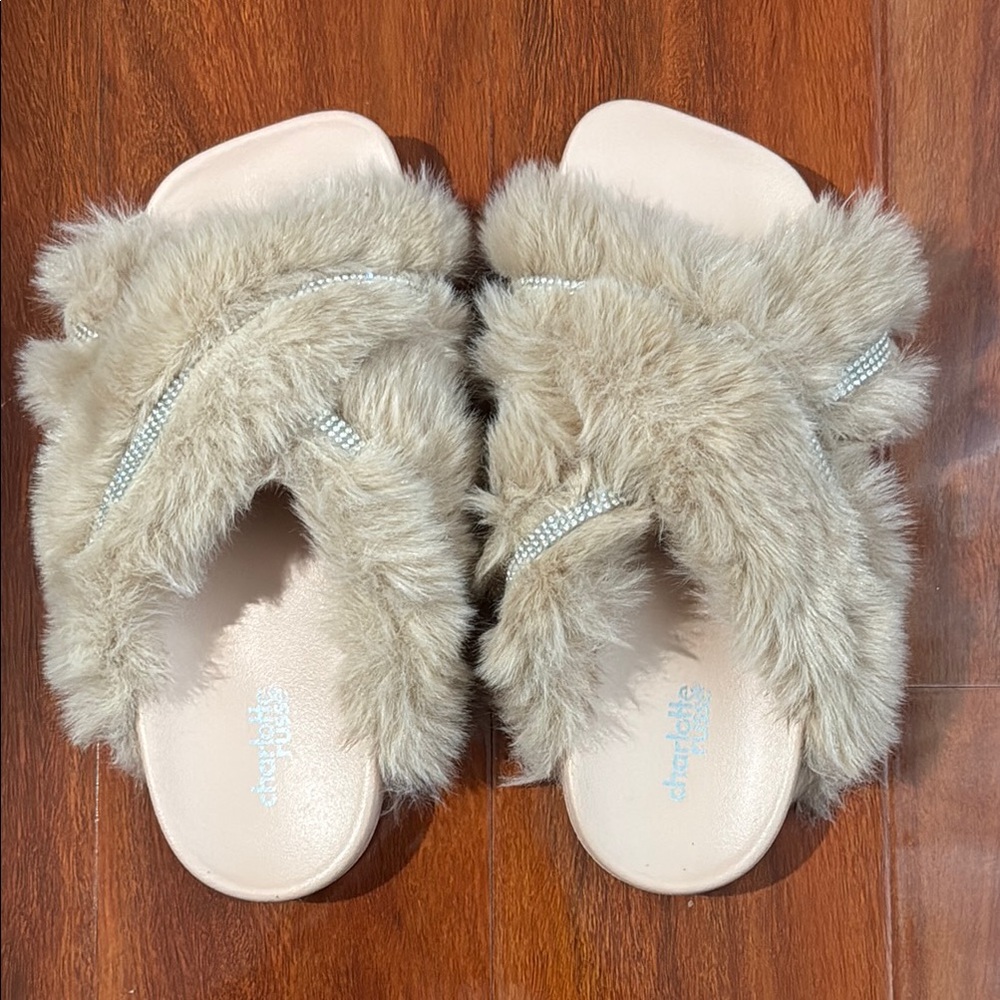 Charlotte Russe Beige Furry Slippers
